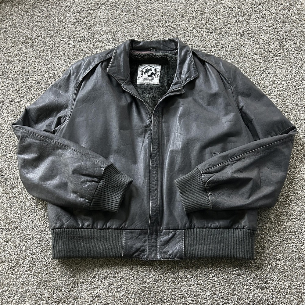 Vintage Saddlery Jacket Mens Large Gray Leather Bomber Faux Fur Lined Korea